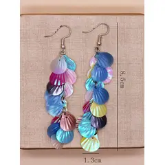 GENERICO - Pendientes Largos Multicolor con Detalle de Conchas