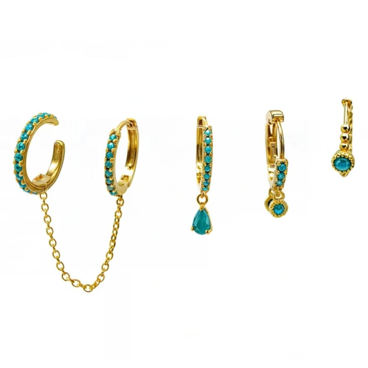ELBAULDEJUMA - Pack de 5 aros turquesa bañado oro 18k