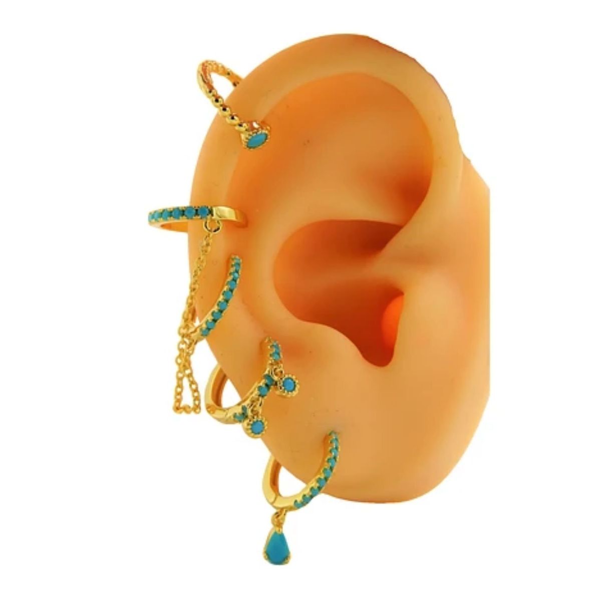 ELBAULDEJUMA - Pack de 5 aros turquesa bañado oro 18k