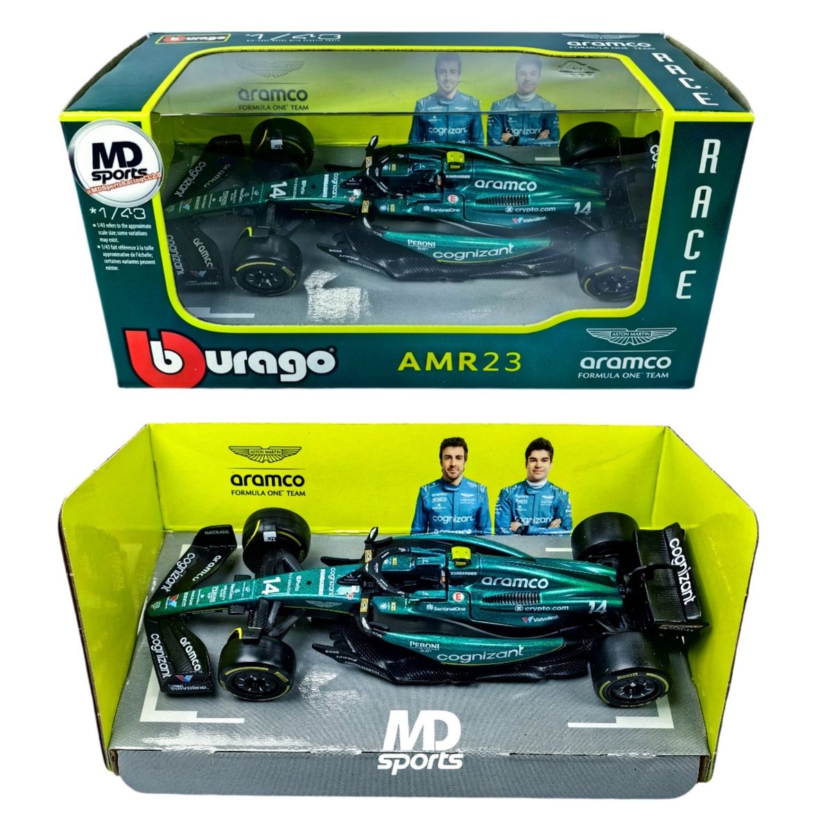 BBURAGO - Auto F1 Aston Martin AMR23 2023 #14 F. Alonso Caja Norm 1:43