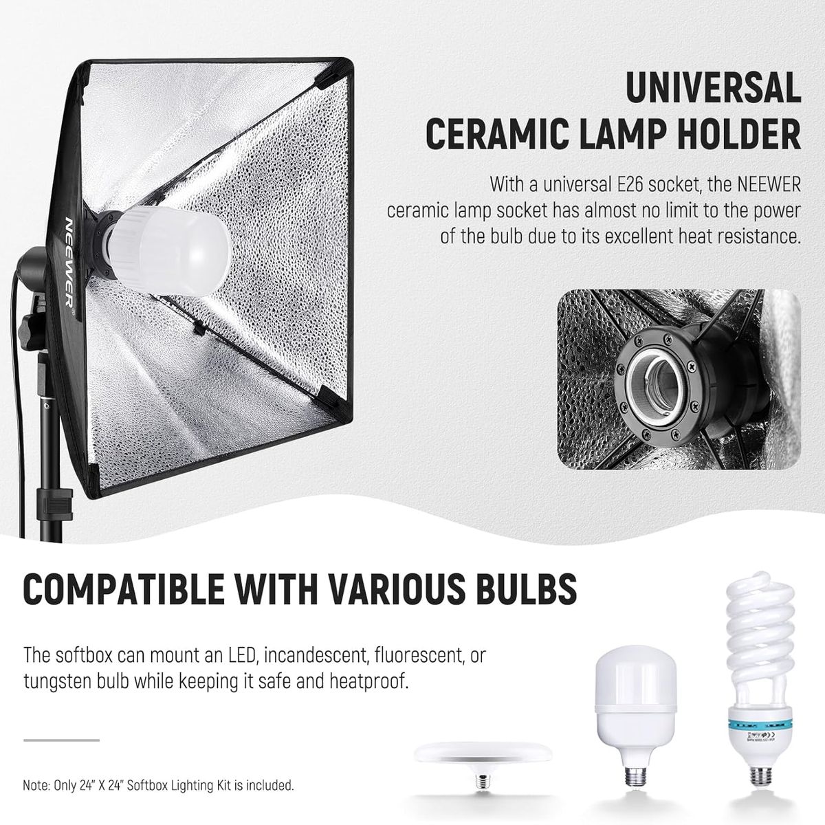 NEEWER - 35W 60cm Softbox Kit de Iluminación Estudio Fotográfico 5700K LED Luz