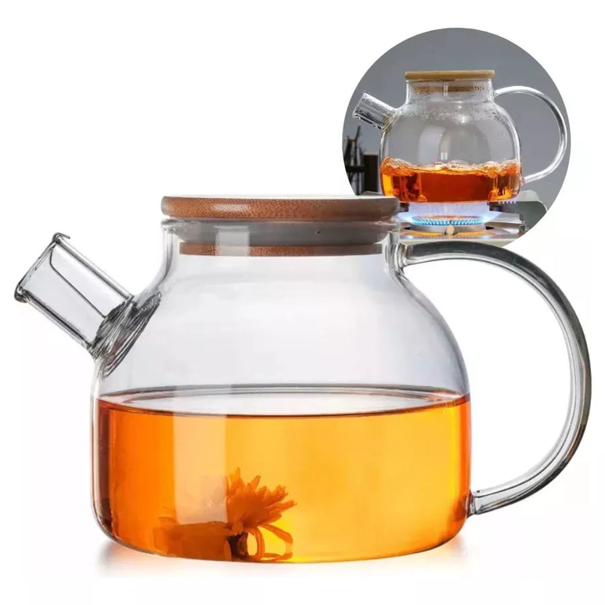 KUANGYE - Tetera Para Té Vidrio Con Tapa Calor Frío 1 L