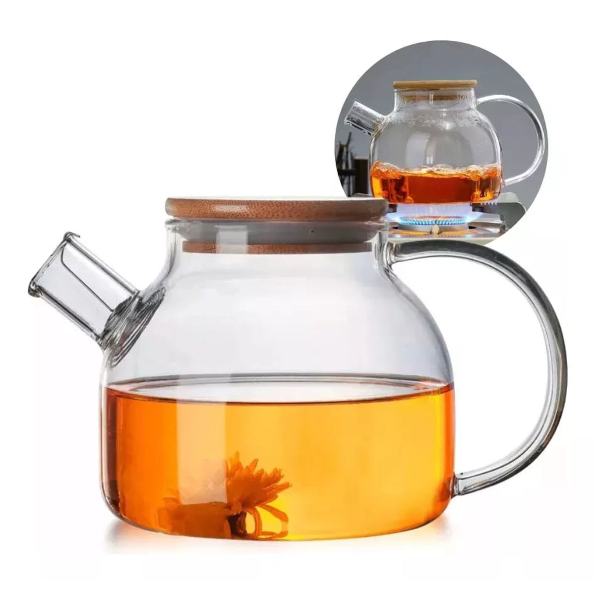 KUANGYE - Tetera Para Té Vidrio Con Tapa Calor Frío 1 L