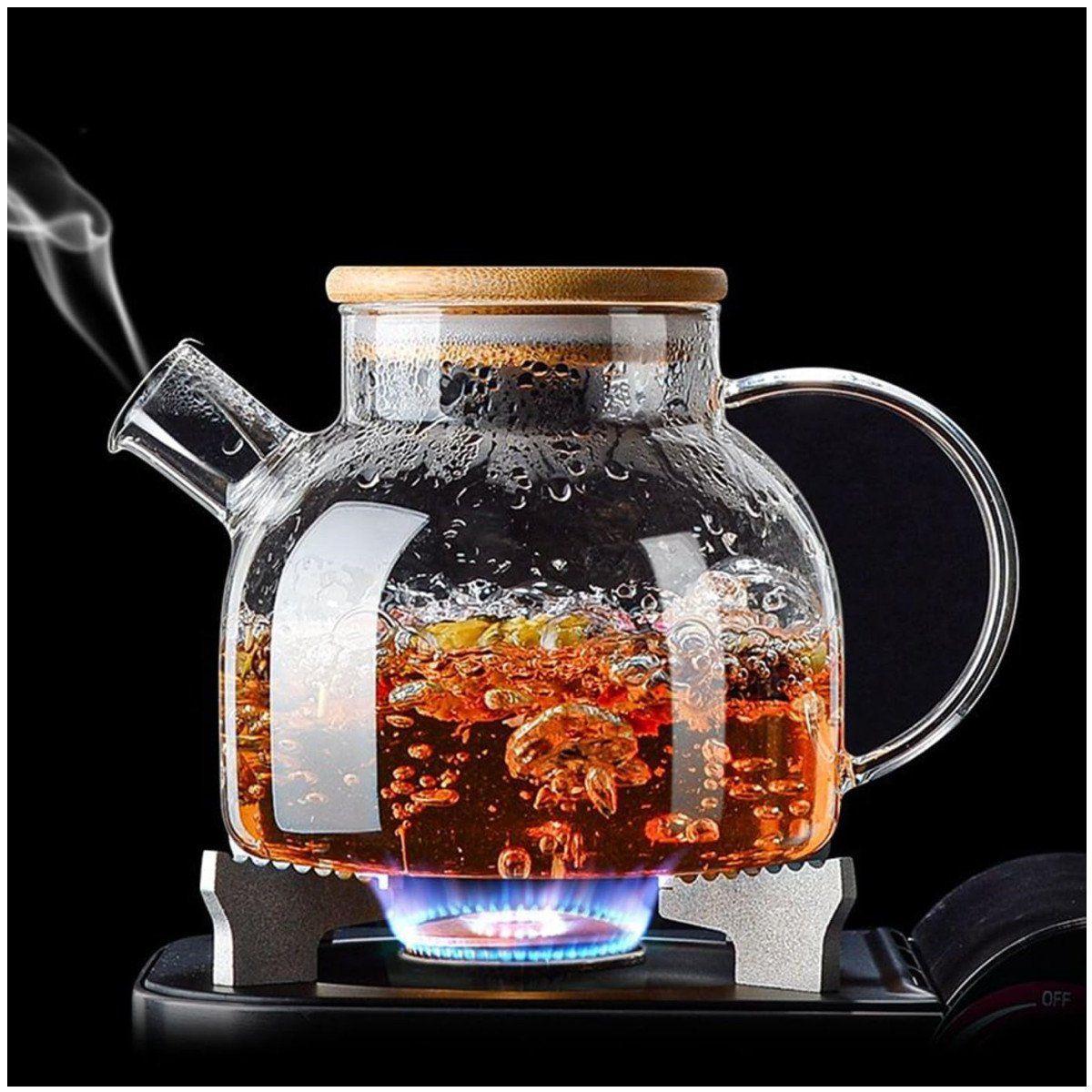 KUANGYE - Tetera Para Té Vidrio Con Tapa Calor Frío 1 L