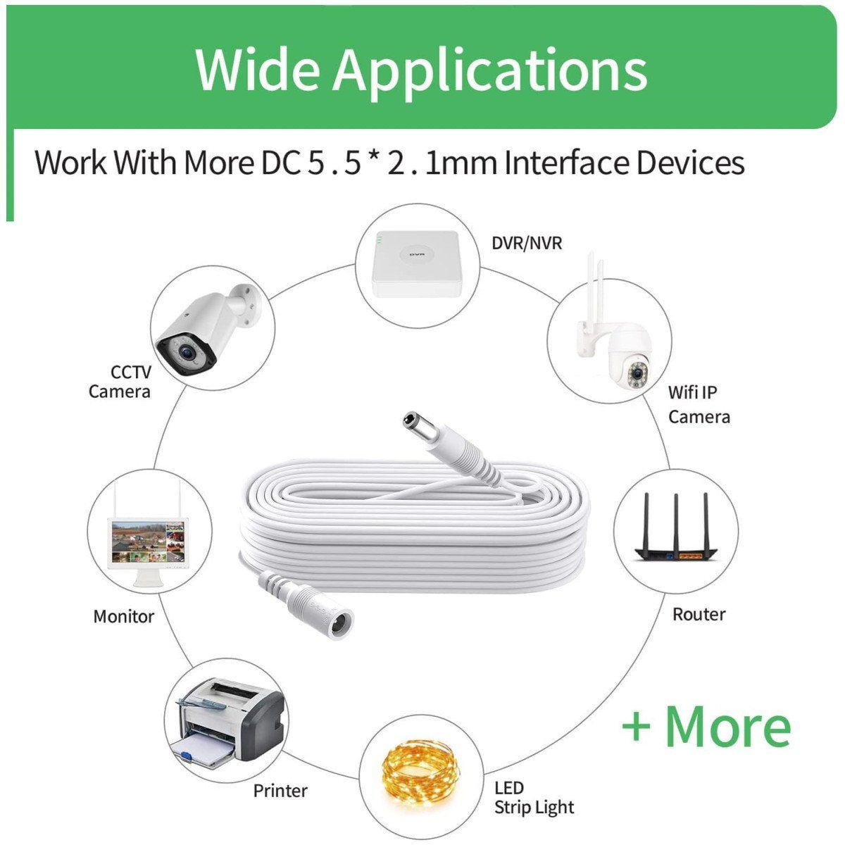 KUANGYE - Cable Extension Dc Fuente Poder 12v Camara Ip 10metros