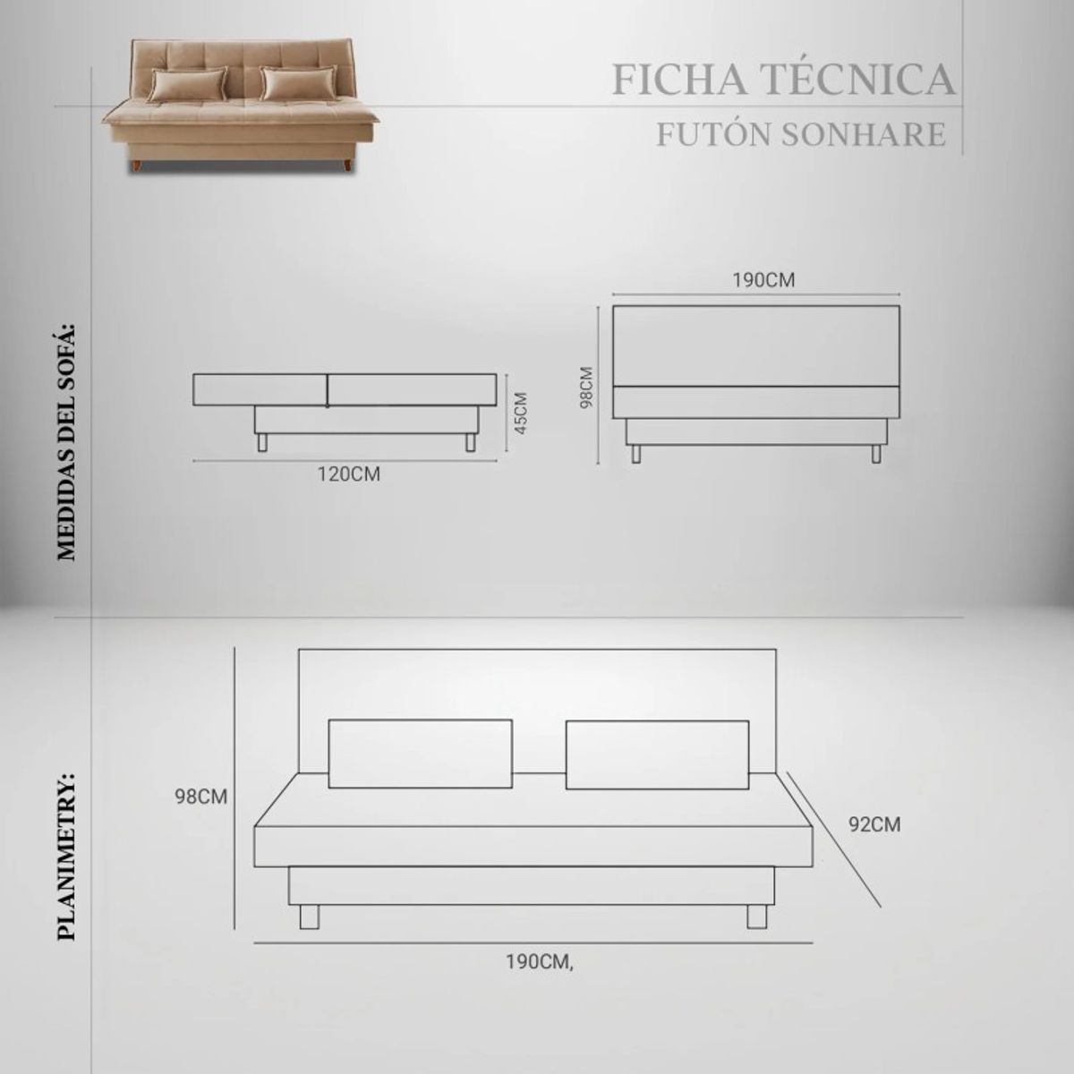 RE DECORA - Futón Sonhare 2 Cuerpos Crema