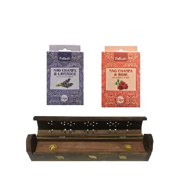 GENERICO - Porta Incienso Baul Madera Mas Conos Aroma Rosa Y Lavanda