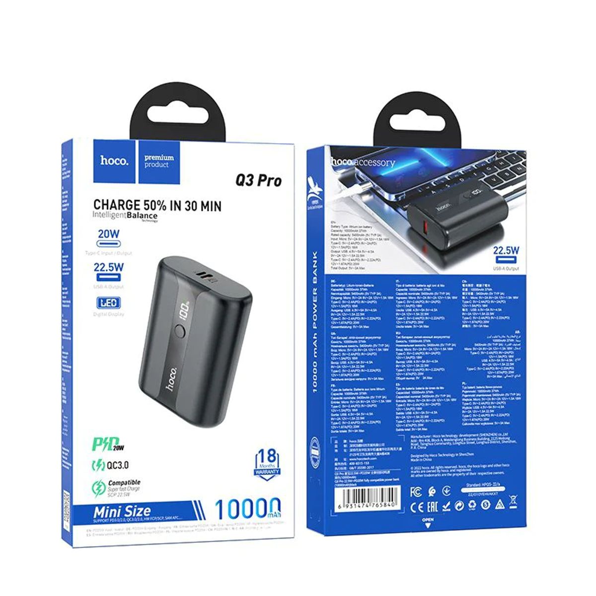 HOCO - Bateria Portatil Powerbank Hoco Q3 Pro 10000mAh Negro