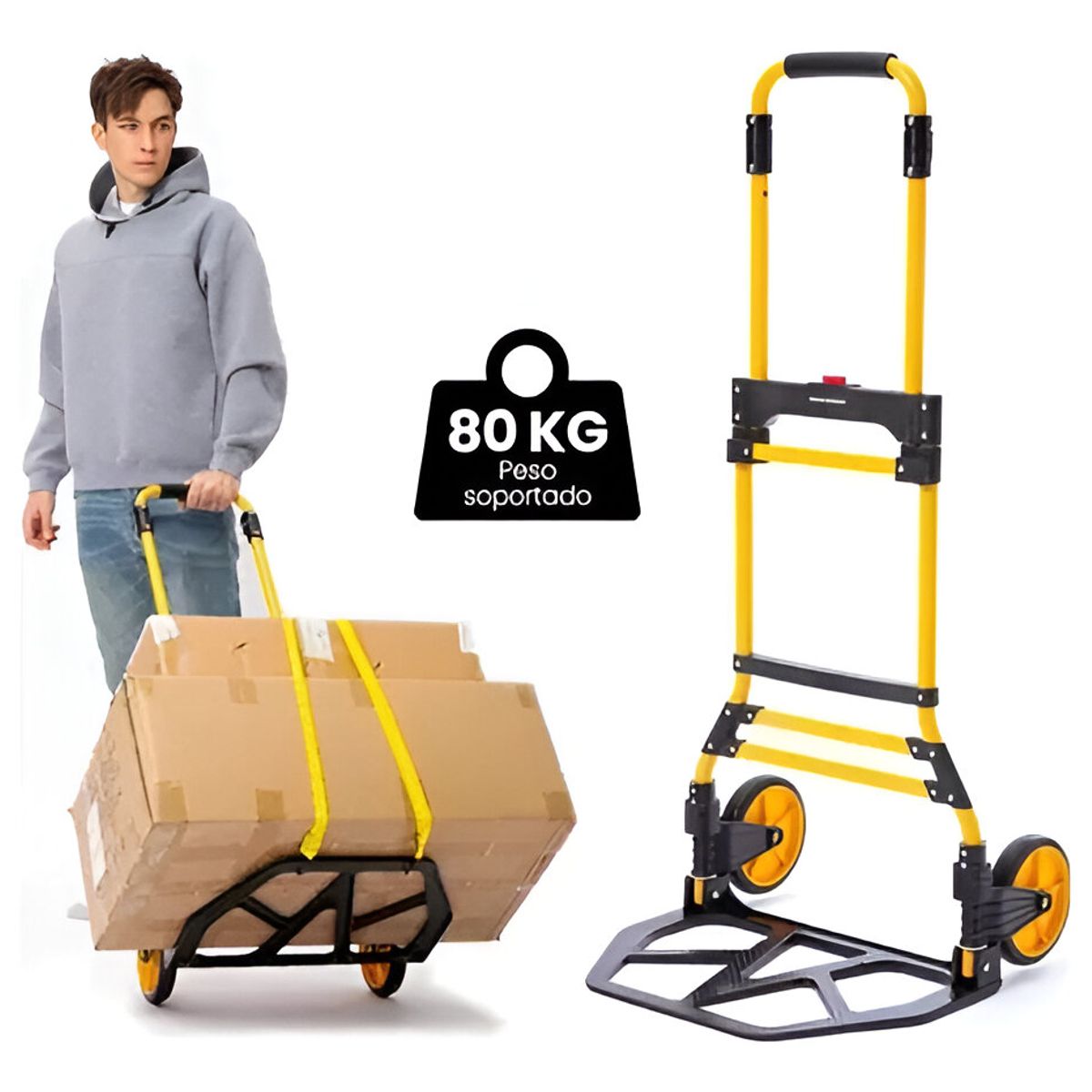 CRUSEC - Carretilla de Carga Yegua Plegable Extensible Soporte 80 kg