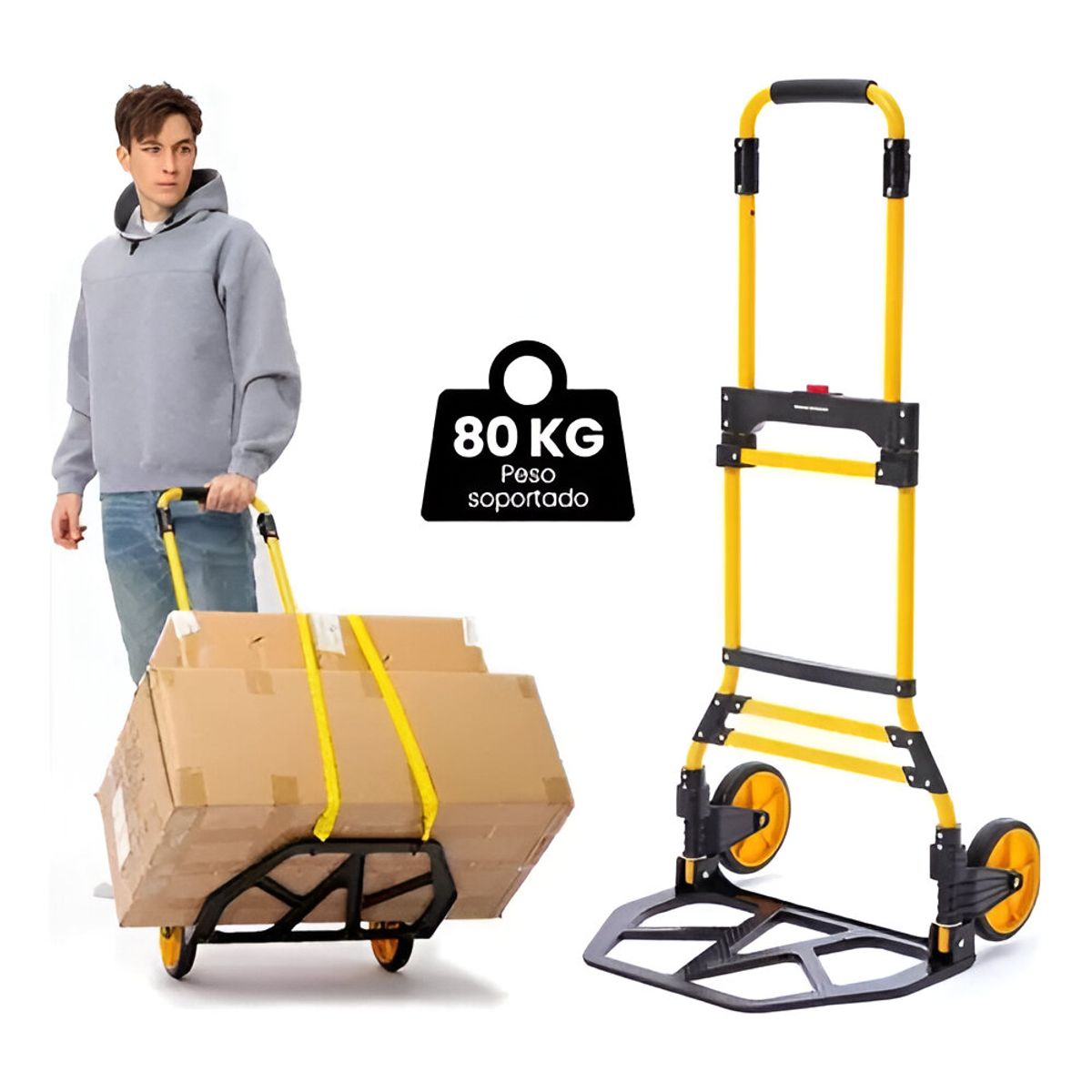 CRUSEC - Carretilla de Carga Yegua Plegable Extensible Soporte 80 kg