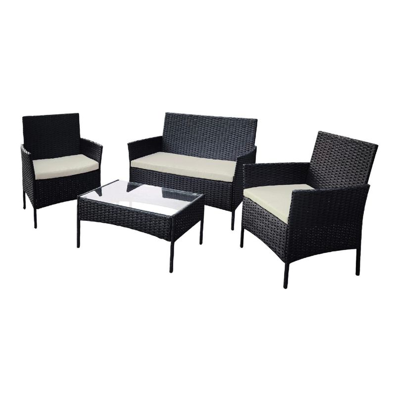 LUMAX - Sala Para Exteriores Jardin De Mimbre Negro Cojines Beige