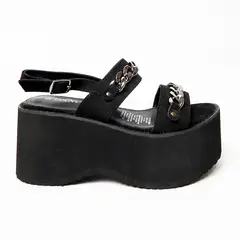 CHICBOMB - Sandalia de Plataforma Negras Con Cadenas Plata