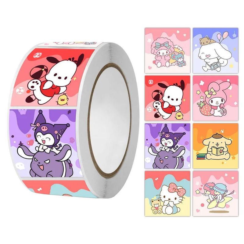 GENERICO - Rollo 500 U Sticker Kawaii Kuromi Kitty Melody Y Amigos