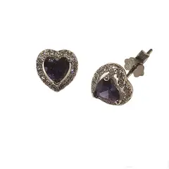 GENERICO - Aros de Plata con Corazón de Cristal Morado y Detalles en Cristales Blancos