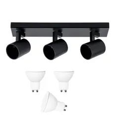WANT - Foco Aplique Porta Gu10 Triple Negro + Ampolletas 7w luz fria