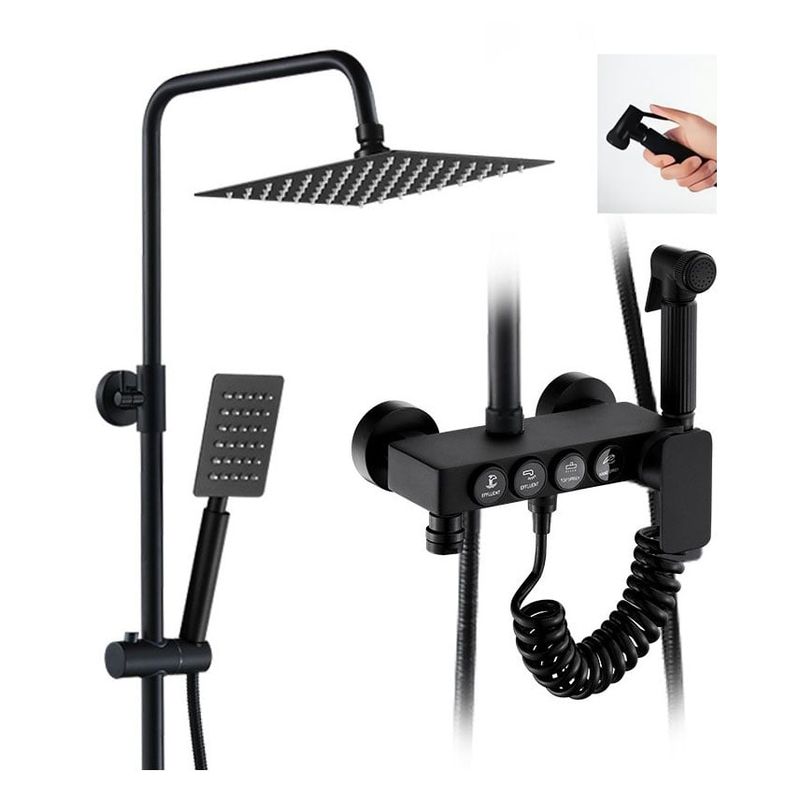 KUANGYE - Ducha Columna Moderna 4 Funciones Llave Botones Negro Mate