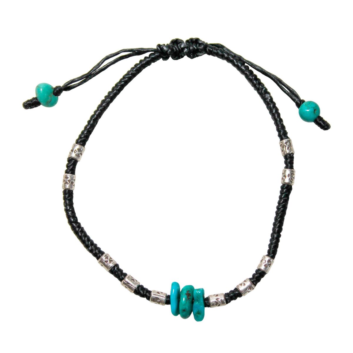 COGGIOLA - Pulsera Turquesa Cordón Negro Mostacilla Plata Fina 925