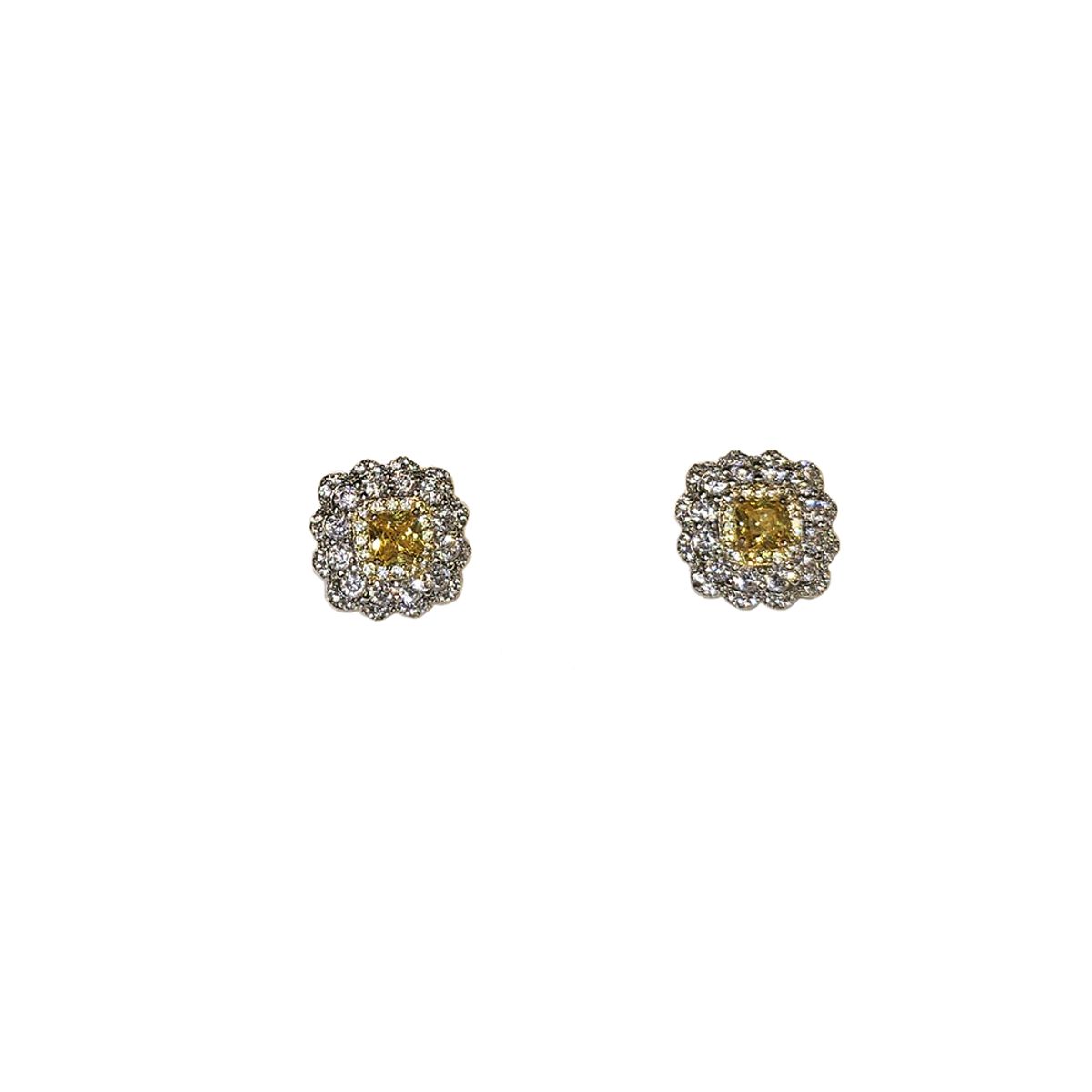 GENERICO - Aros de Plata Cuadrados con Cristal Amarillo y Detalles en Cristales Blancos Brilla con Elegancia