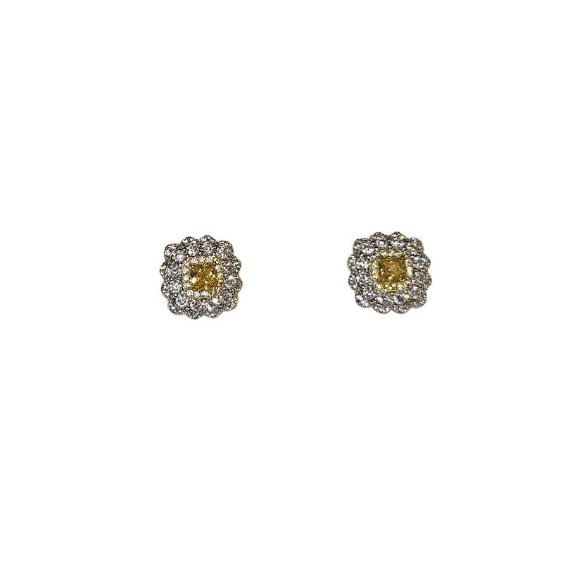 GENERICO - Aros de Plata Cuadrados con Cristal Amarillo y Detalles en Cristales Blancos Brilla con Elegancia