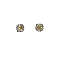 GENERICO - Aros de Plata Cuadrados con Cristal Amarillo y Detalles en Cristales Blancos Brilla con Elegancia