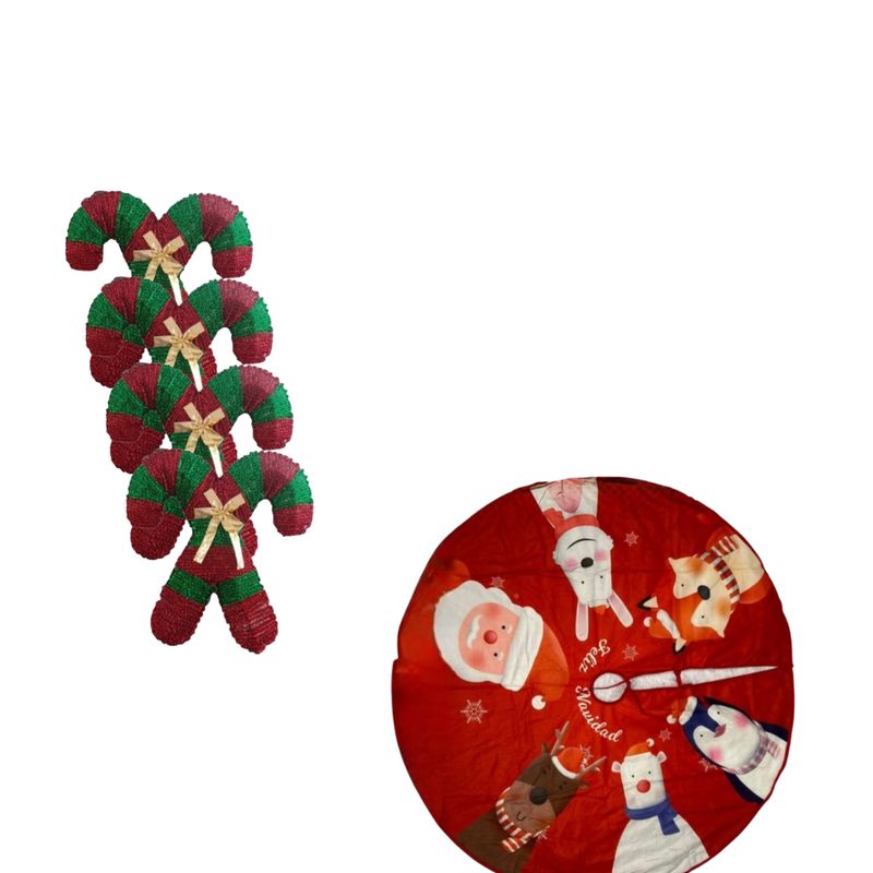 GENERICO - Set 4 Bastones Decoracion Navideña Con Faldon Pie De Arbol