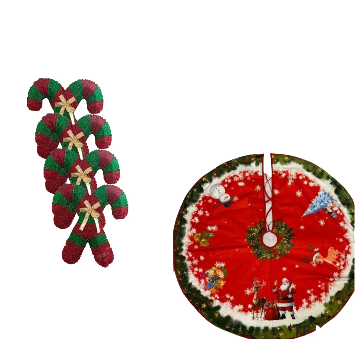 GENERICO - Set 4 Bastones Decoracion Navideña Con Faldon Pie De Arbol