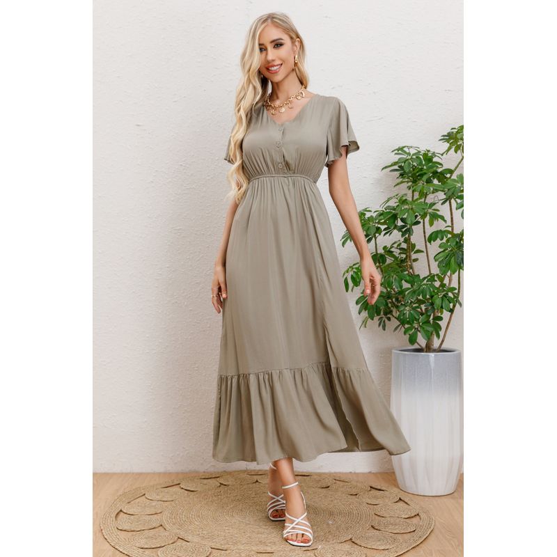MPROPIA - Vestido Largo Verano Mujer Manga Corta Abertura Botones 328