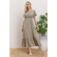 MPROPIA - Vestido Largo Verano Mujer Manga Corta Abertura Botones 328