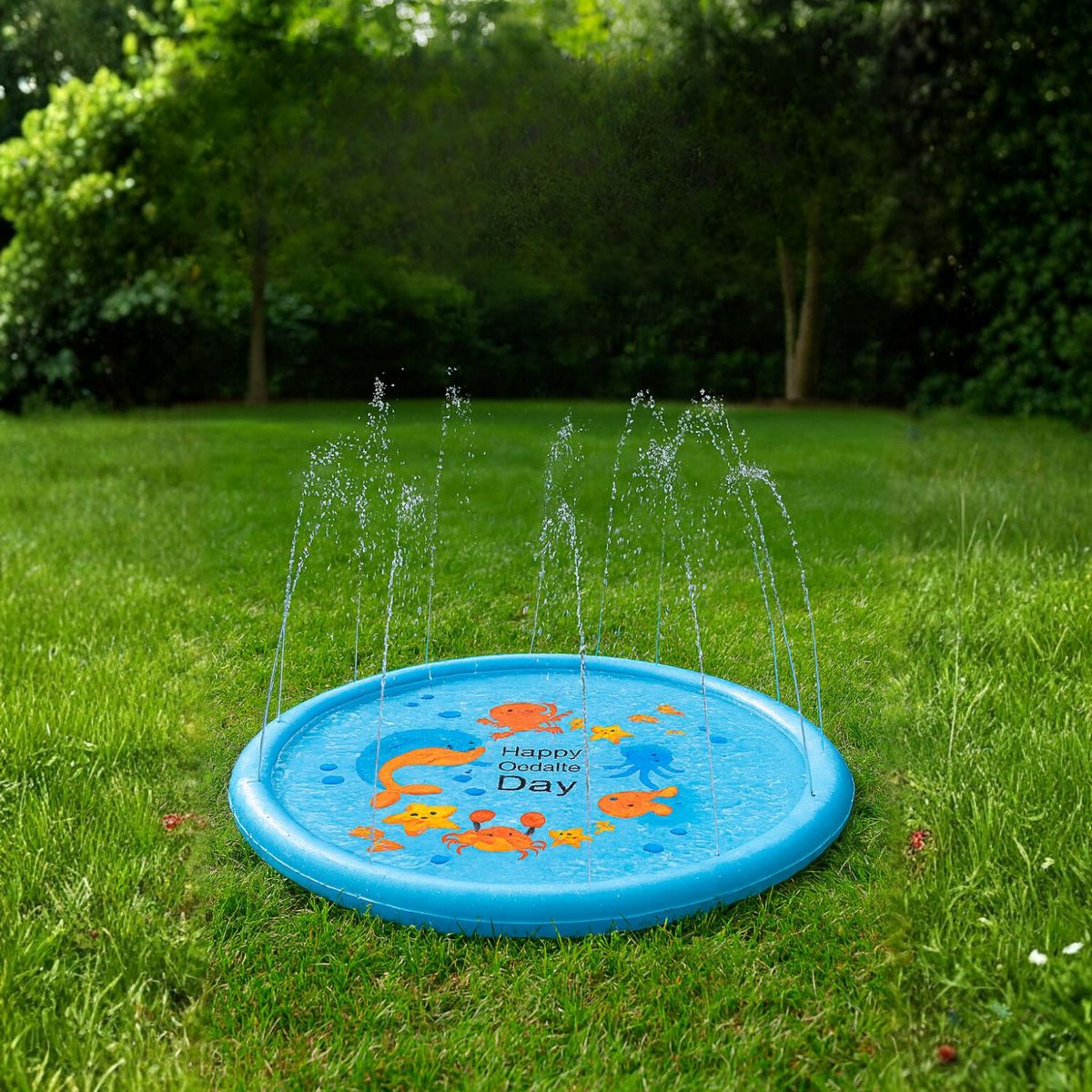 GENERICO - Alfombra Inflable Lanza Agua Dibujos Marinos Niños 170x170cm