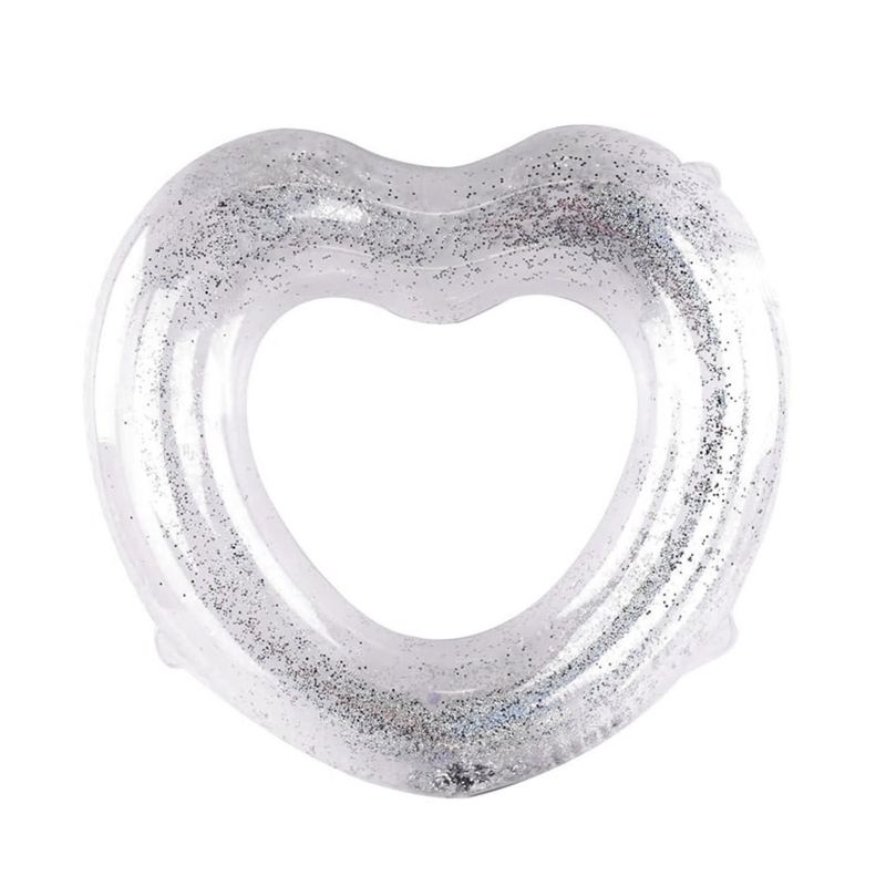 GENERICO - Flotador Corazon Inflable Brillos Plateado 90 Cm