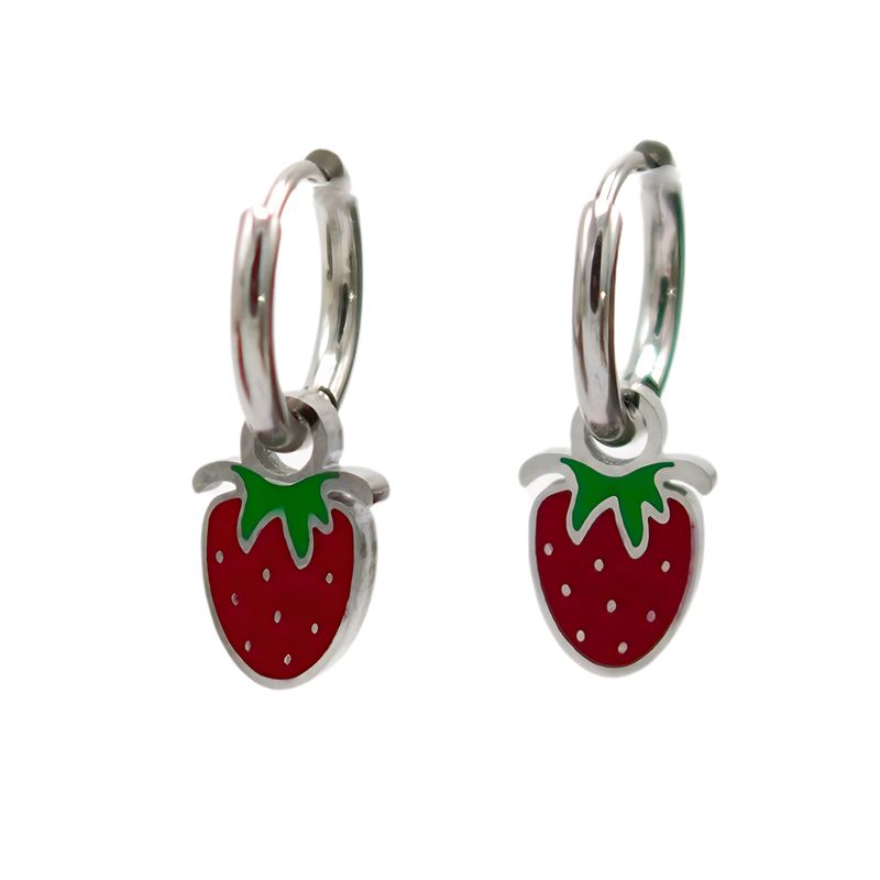 ELBAULDEJUMA - Argollas huggies frutillas fresitas plateadas