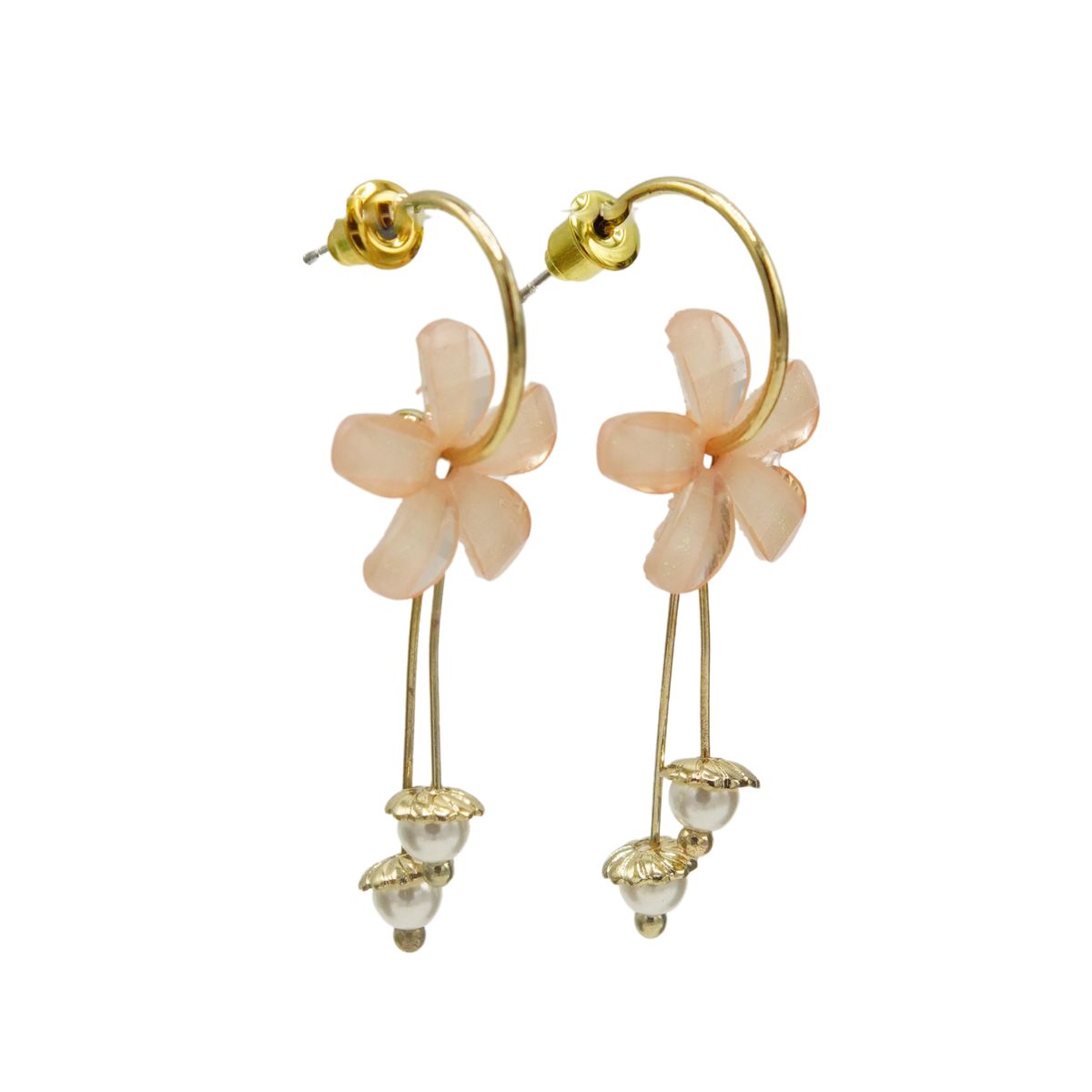 ELBAULDEJUMA - Aros estilo coreano flor rosada cristal dorado baño de oro