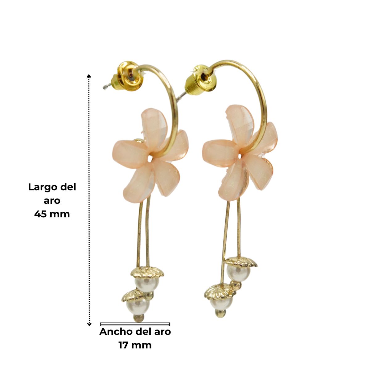 ELBAULDEJUMA - Aros estilo coreano flor rosada cristal dorado baño de oro