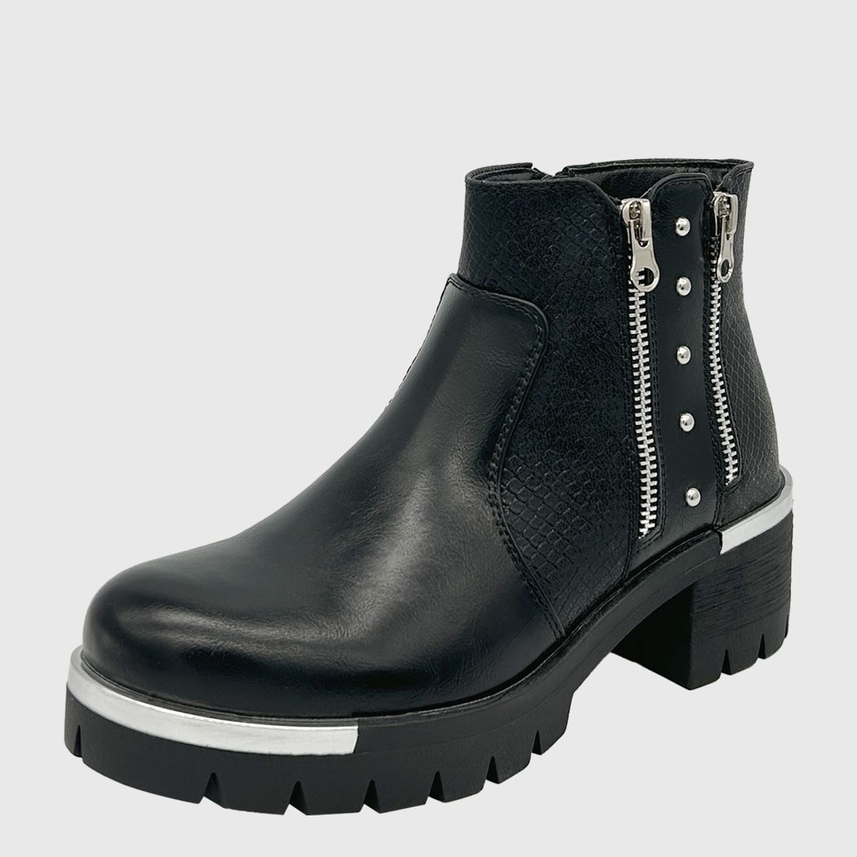 DINASTELLA - Botin punta redonda, con taco medio y cierres Negro