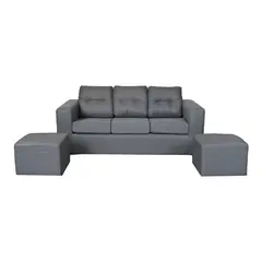 GENERICO - Sofá Nize 3 Cuerpos + 2 Pouf Cañamazo Gris