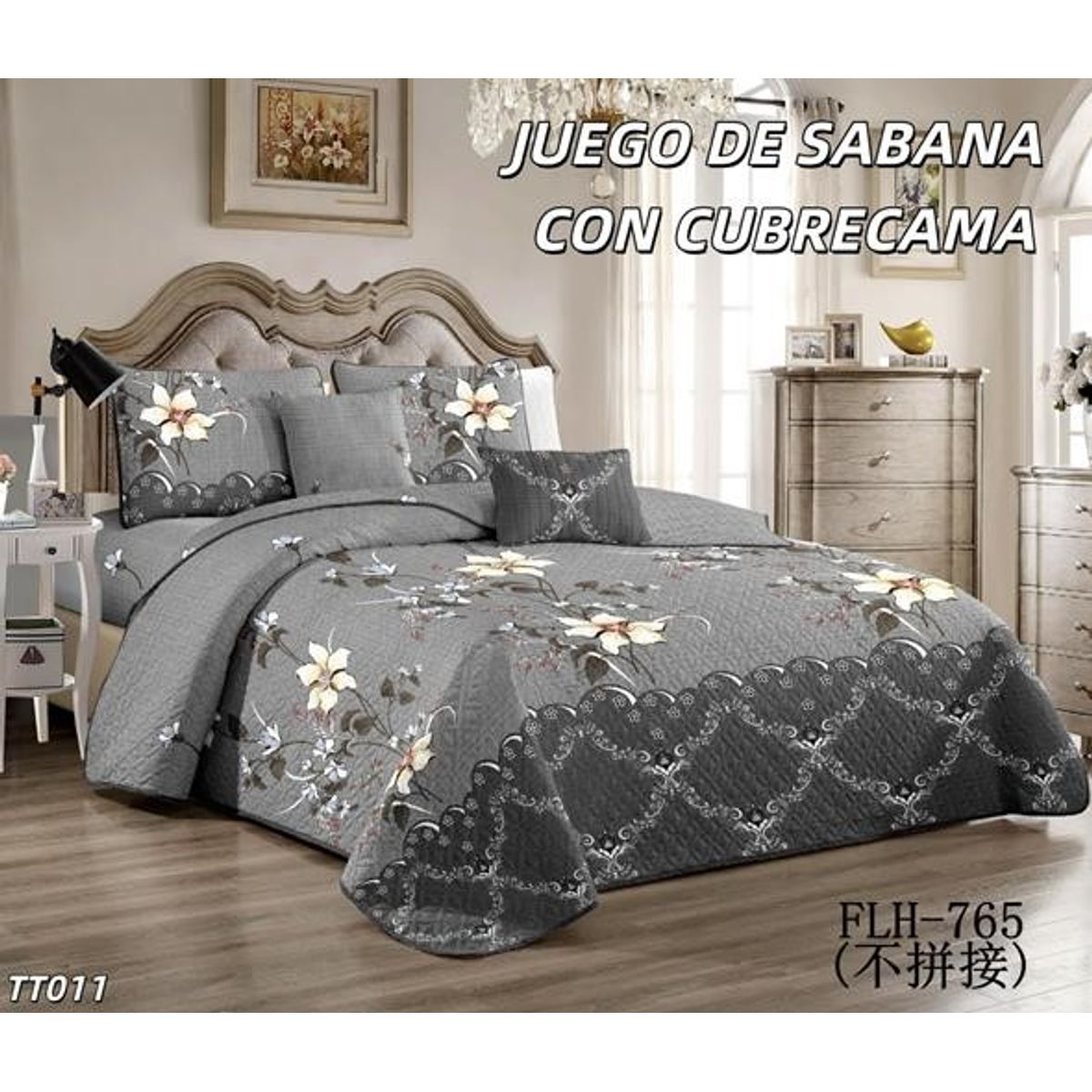 ANGELES DEL HOGAR - Set  Sabana Plaza Y Media Estampado + Cubrecama Quilt   15p