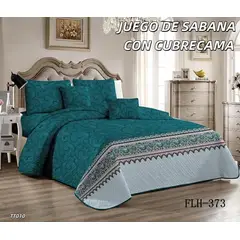 ANGELES DEL HOGAR - Set Sabana Plaza Y Media Estampado + Cubrecama Quilt  15p