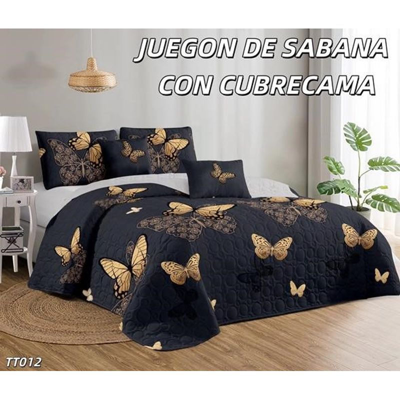 ANGELES DEL HOGAR - Set  Sabana Plaza Y Media Estampado + Cubrecama Quilt   15p