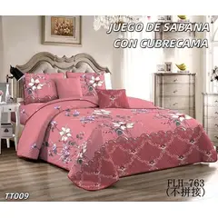 ANGELES DEL HOGAR - Set Sabana Plaza Y Media Estampado + Cubrecama Quilt  15p