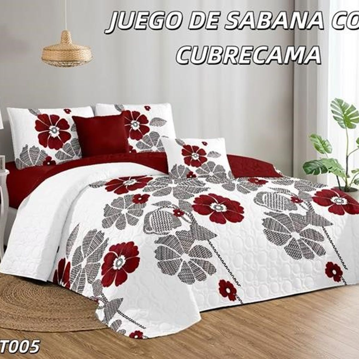 ANGELES DEL HOGAR - Set  Sabana Plaza Y Media Estampado + Cubrecama Quilt   15p