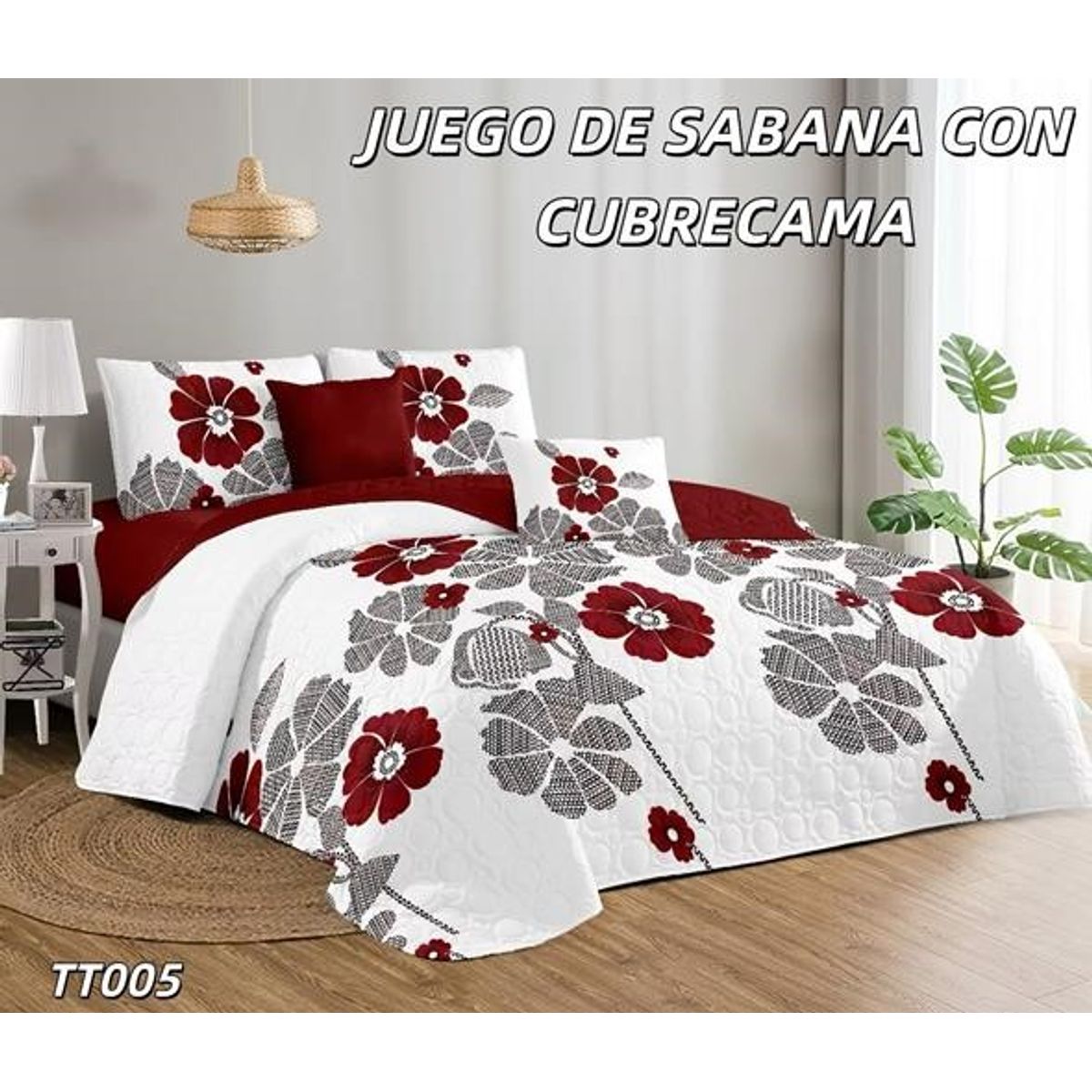 ANGELES DEL HOGAR - Set  Sabana Plaza Y Media Estampado + Cubrecama Quilt   15p