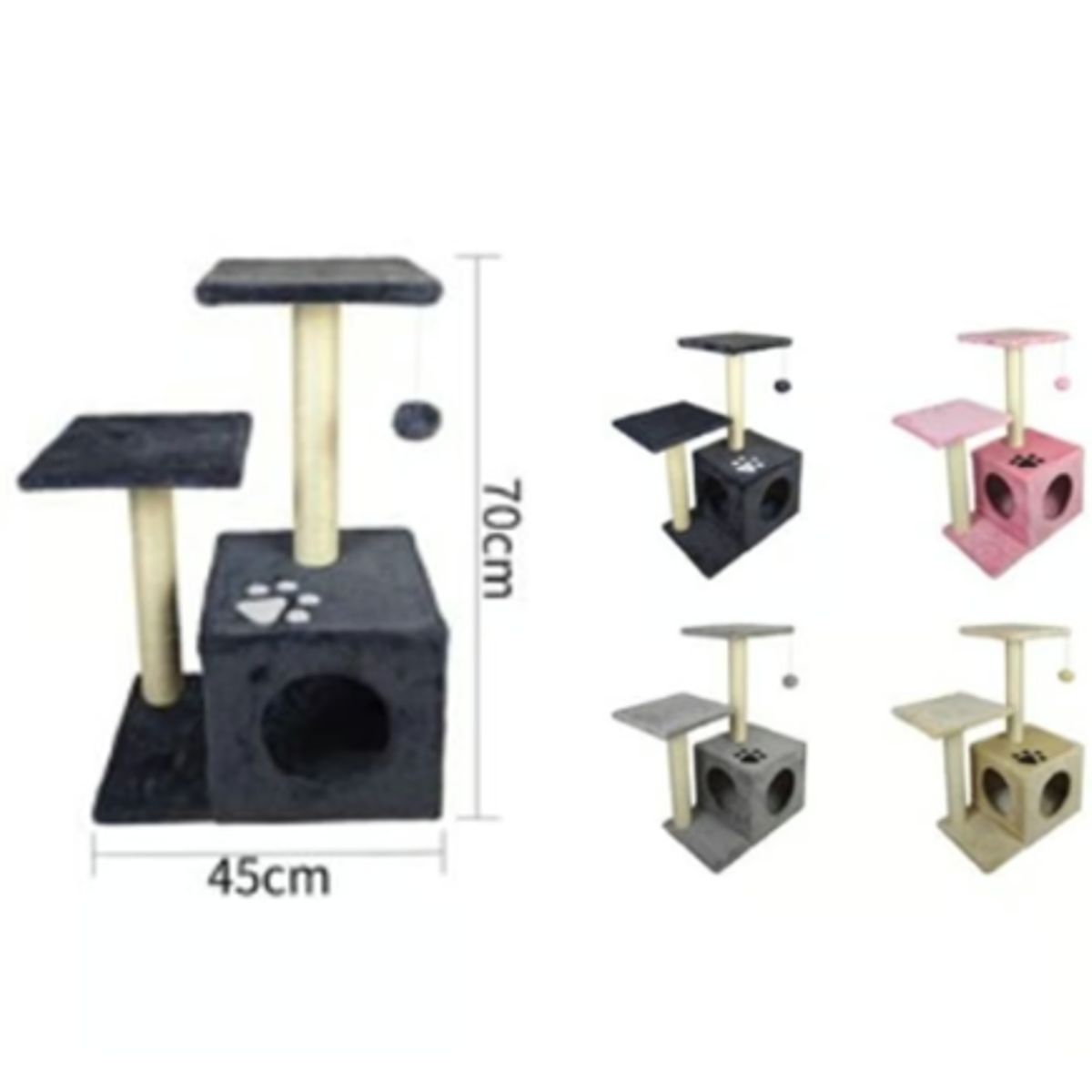 GENERICO - Torre Rascador Para Gato Árbol Juguete 70x45cm Negro