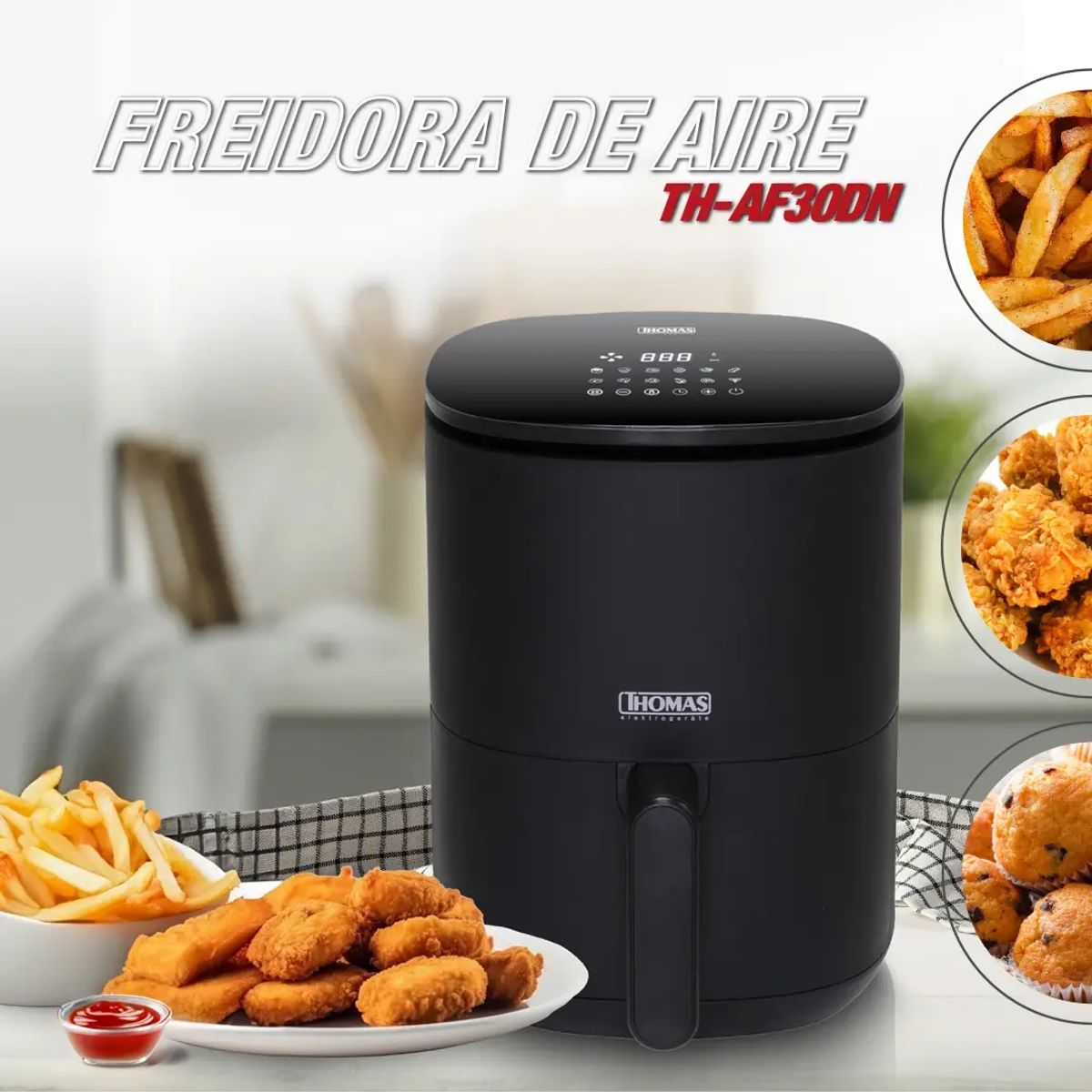 THOMAS - Freidora de Aire Digital Led Touch  Thomas TH-AF30DN.