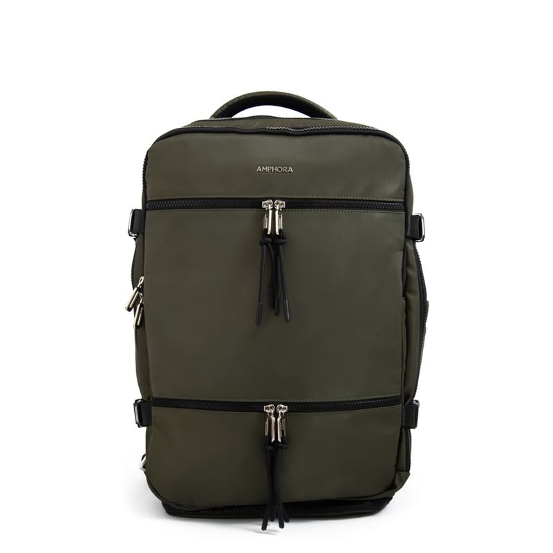 AMPHORA - Mochila travel con tapa grande vesta verde oliva