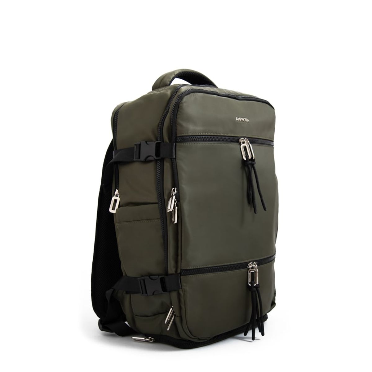AMPHORA - Mochila Travel con tapa vesta grande verde oliva