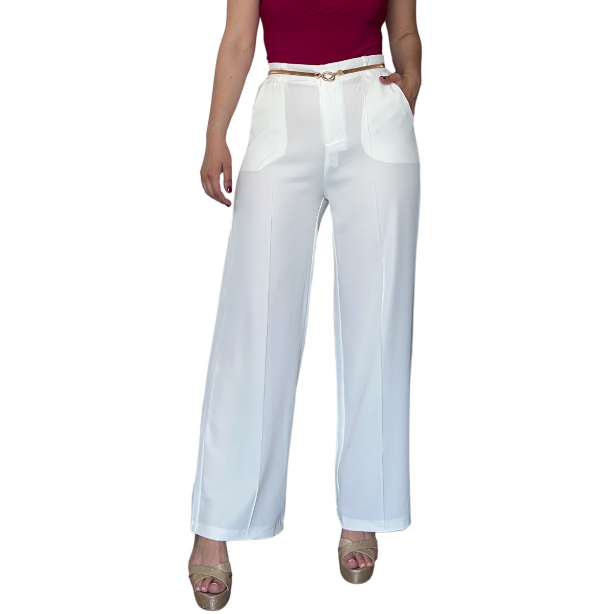 LUCKY DIAMONDS - Pantalón palazzo sastrero tiro alto cintura elasticada