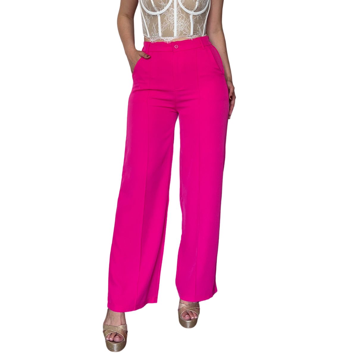LUCKY DIAMONDS - Pantalón palazzo sastrero tiro alto cintura elasticada