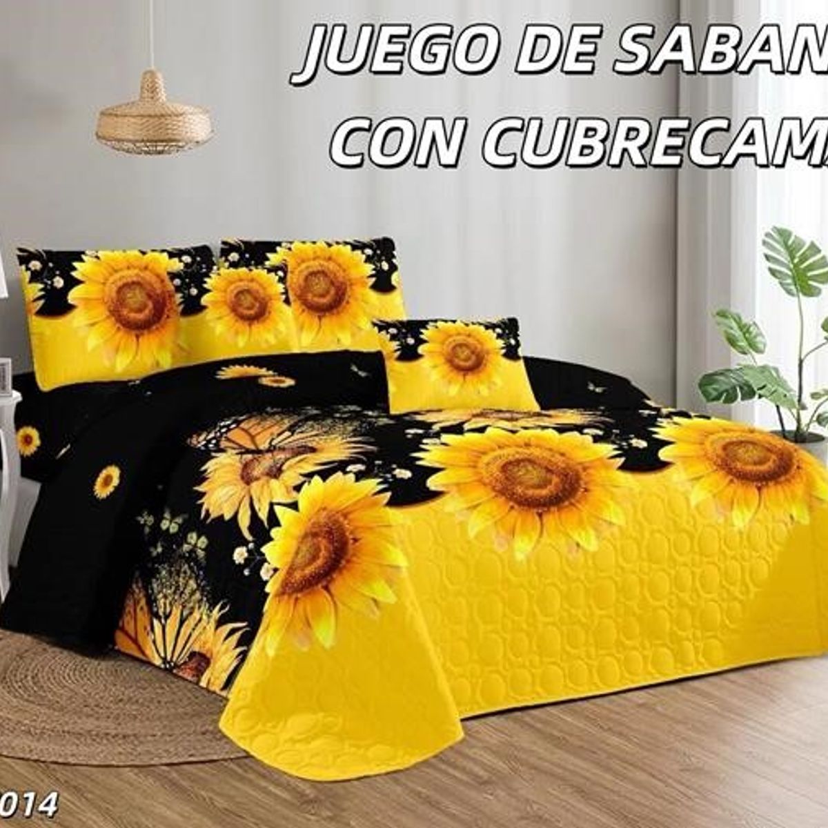 ANGELES DEL HOGAR - Set  Sabanas  Estampadas + Cubrecama Quilt Tamaño  KING