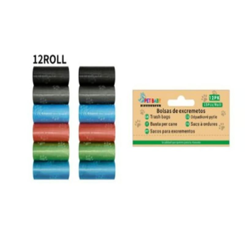 GENERICO - Bolsas de Excremento Para Perros 12Rollos Colores Diseño