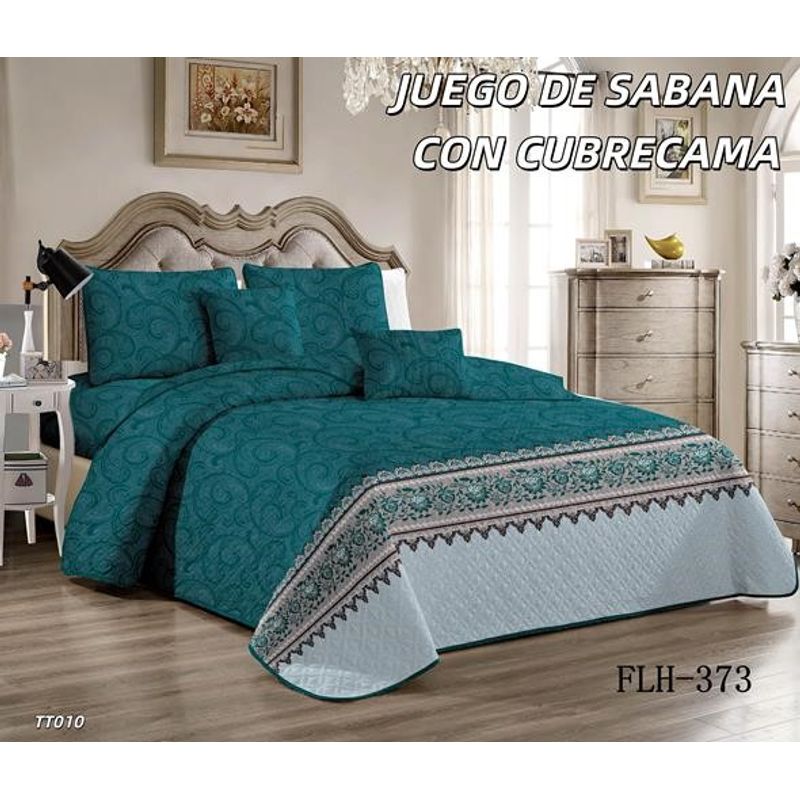 ANGELES DEL HOGAR - Set  Sabanas  Estampadas + Cubrecama Quilt Tamaño  2 Plazas
